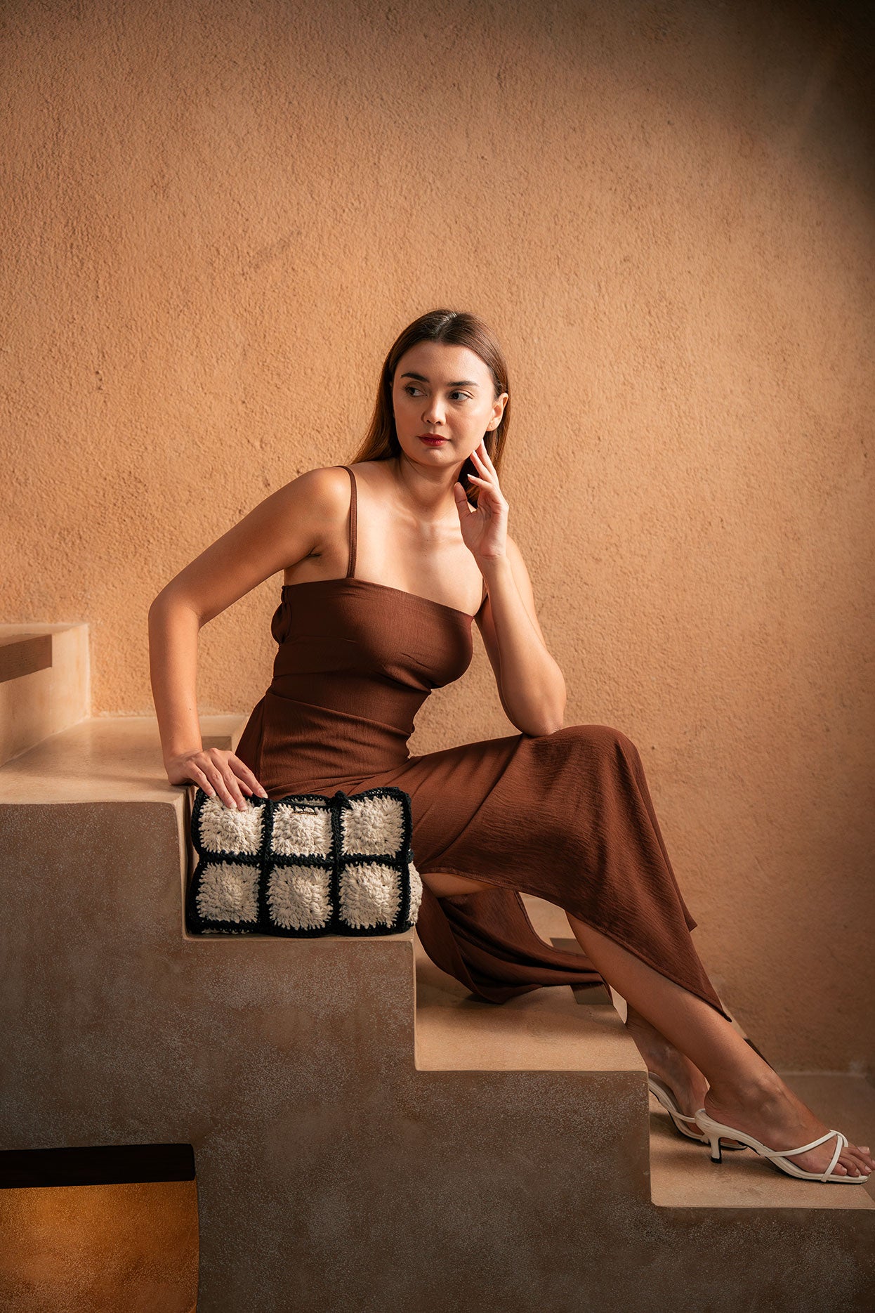 Naya Granny Squares Bag - Choco x Ivory