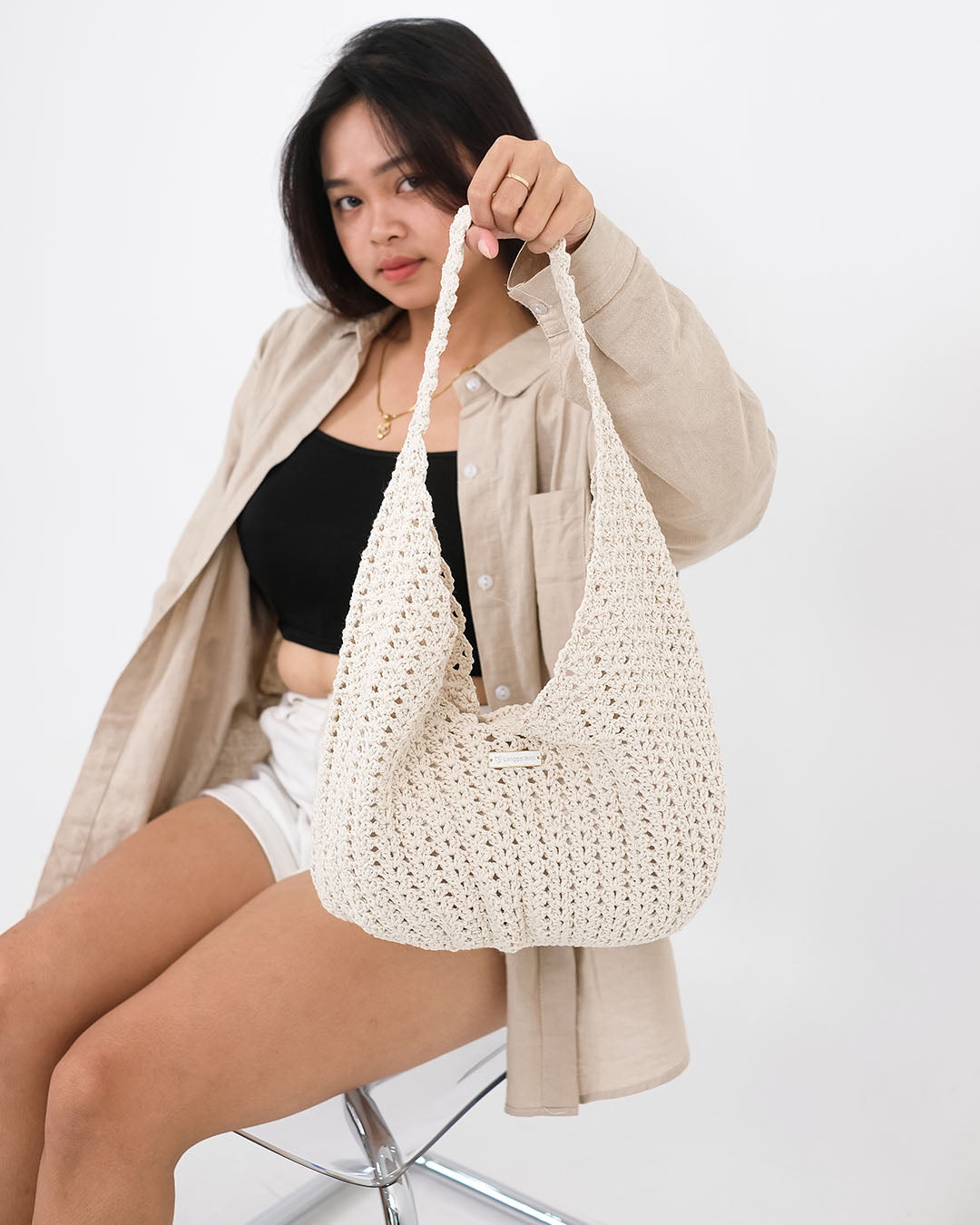 Riaa Crochet Tote Bag - Cream