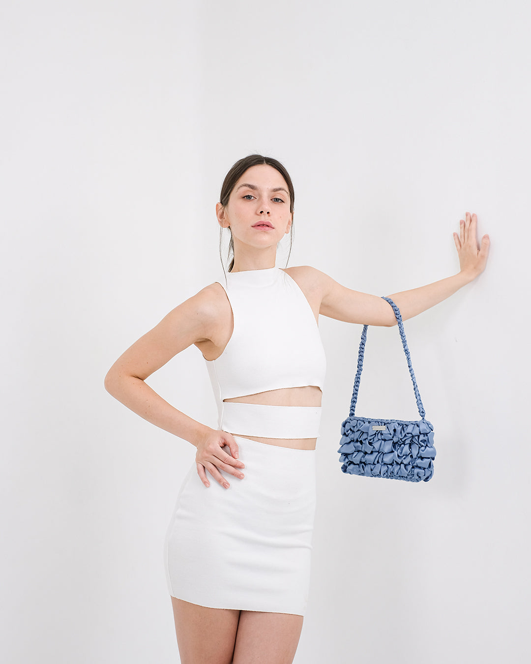 Lila Ribbon Crochet Shoulder Bag - Antique Blue