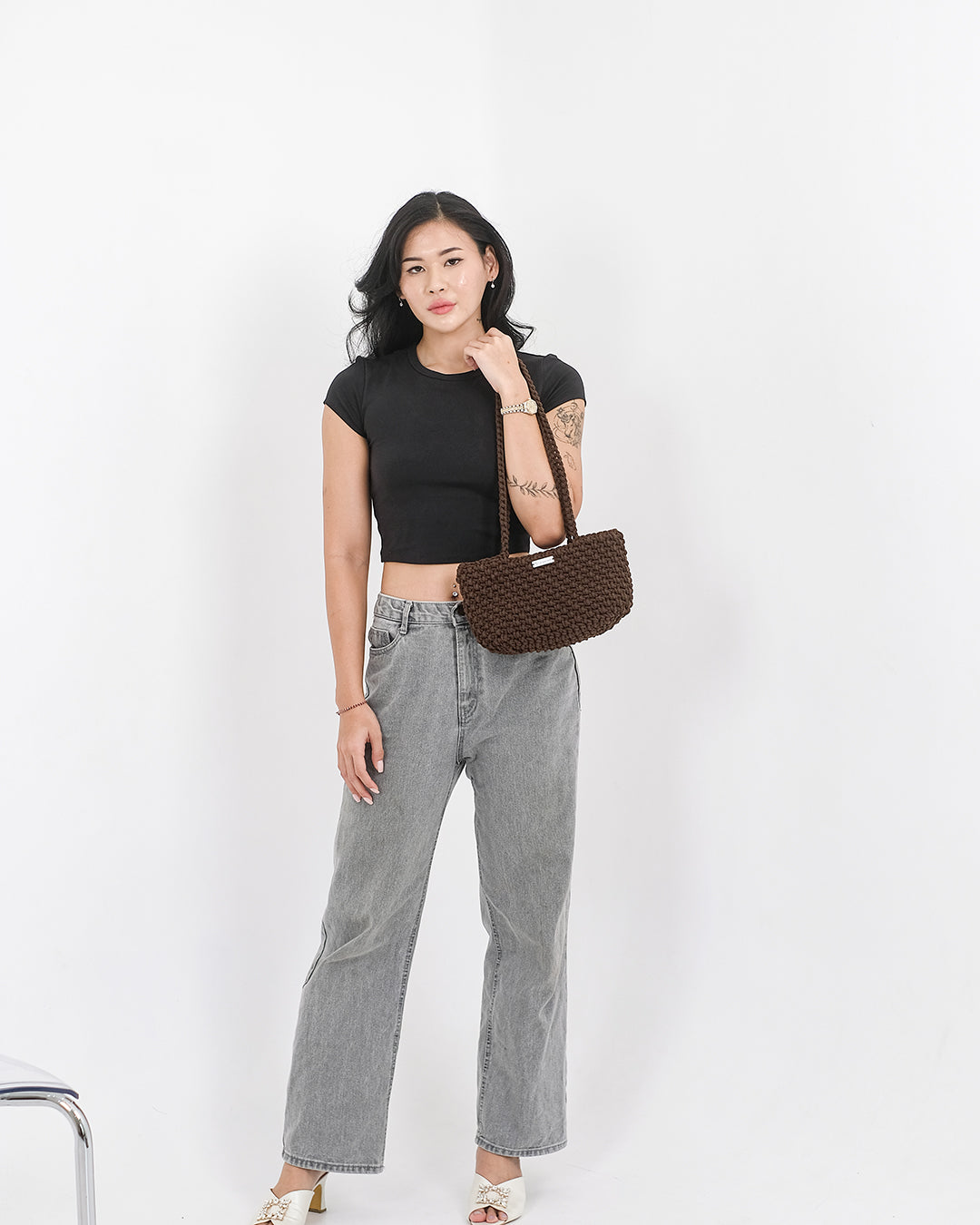 Lydia Crochet Shoulder-Bag in Chocolate