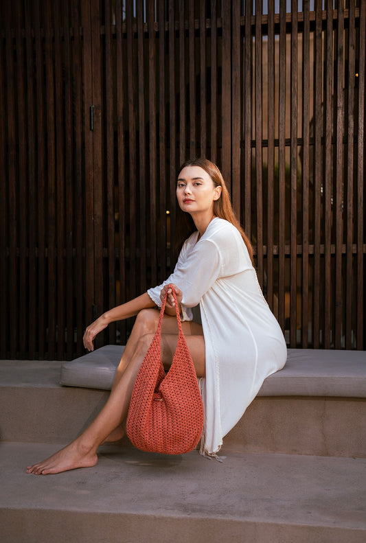 Riaa Crochet Tote Bag - Terracotta