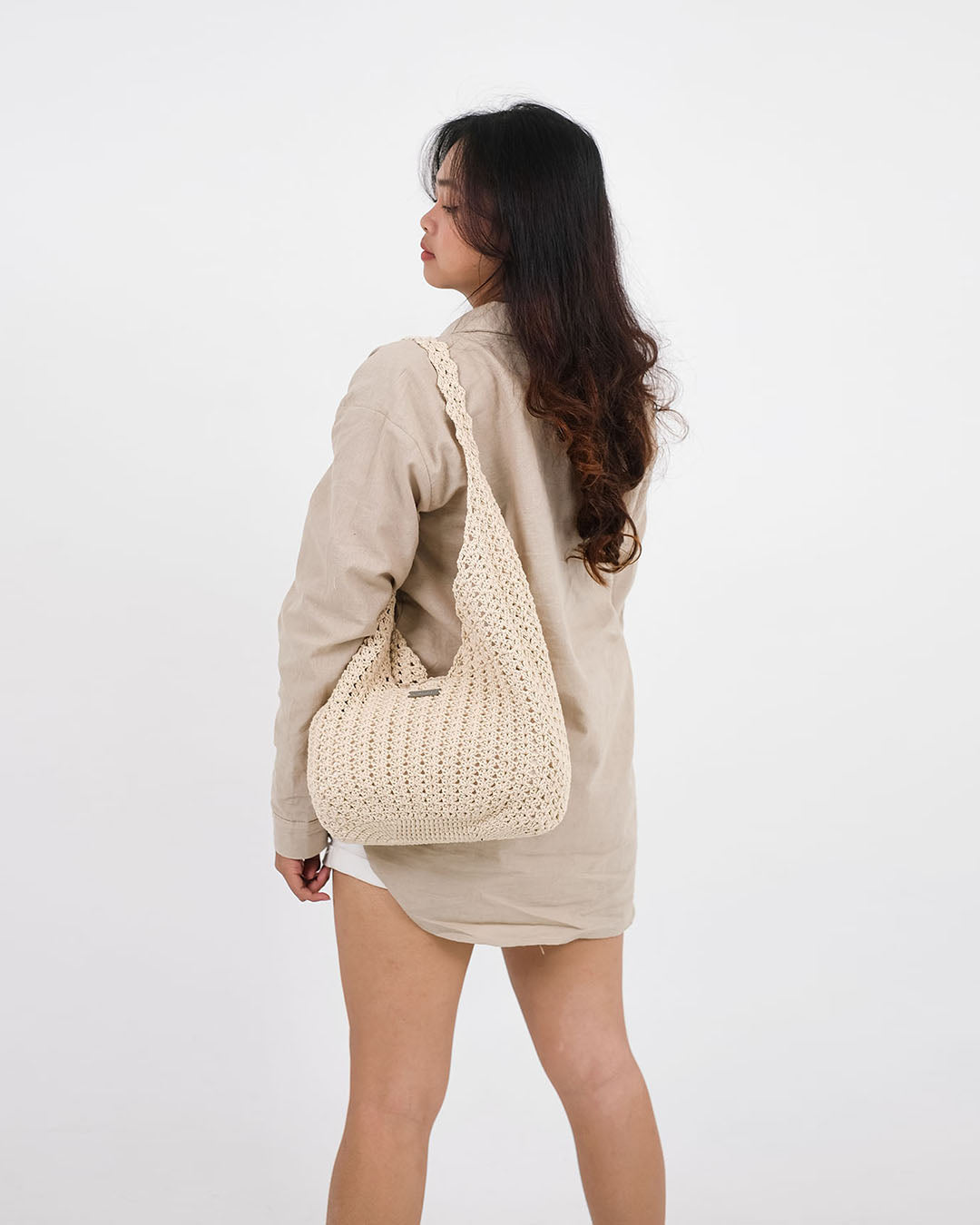 Riaa Crochet Tote Bag - Cream