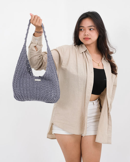 Riaa Crochet Tote Bag - Grey