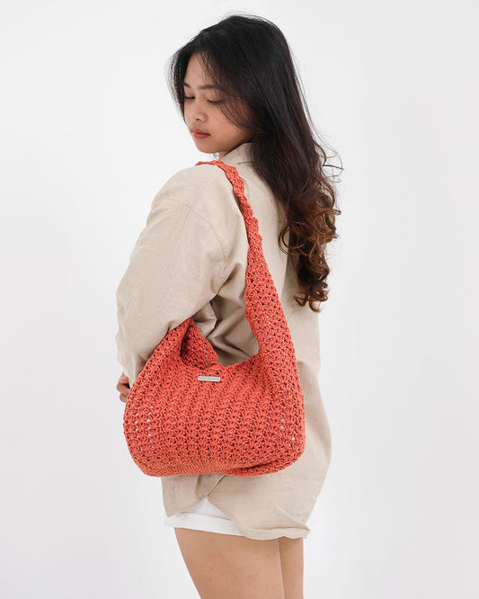 Riaa Crochet Tote Bag - Terracotta