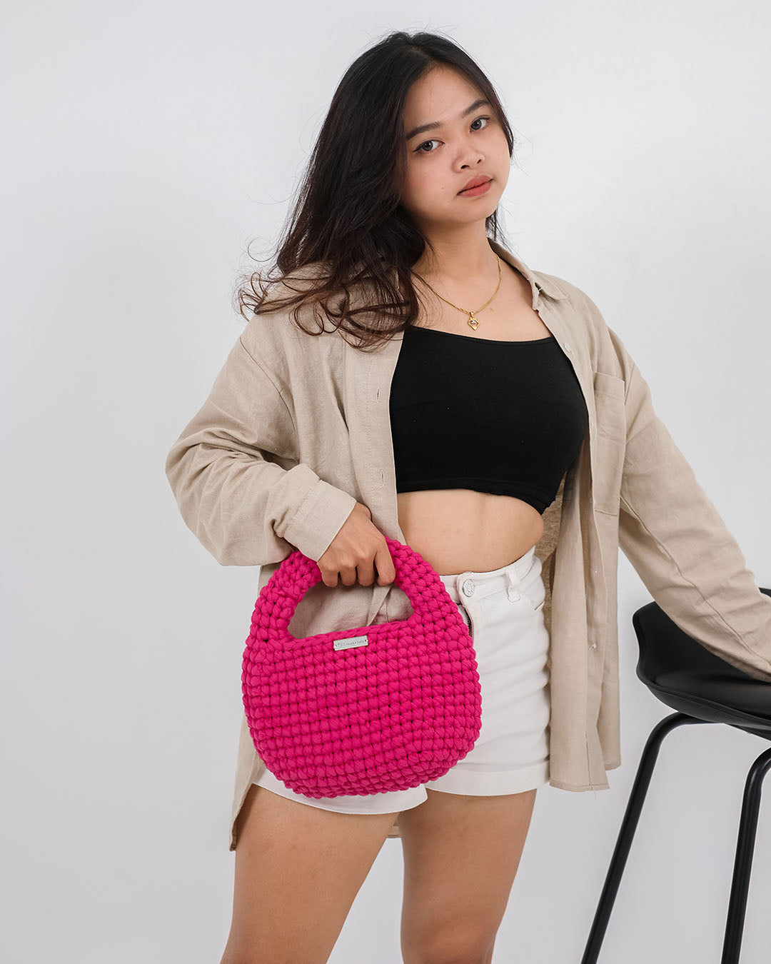 Bella Rounded Crochet Hand-Bag - Fuschia | Size L