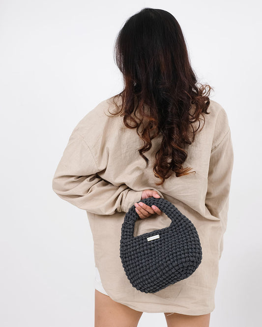 Bella Rounded Crochet Hand-Bag - Dark Grey | Size L