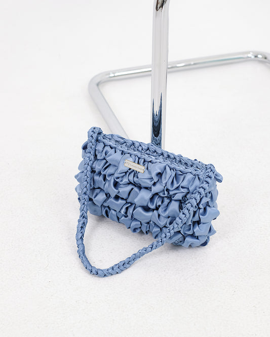 Lila Ribbon Crochet Shoulder Bag - Antique Blue