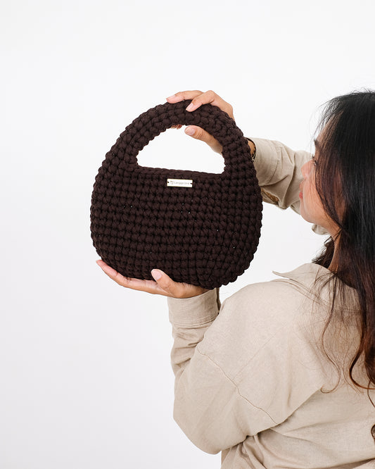 Bella Rounded Crochet Hand-Bag - Chocolate | Size L