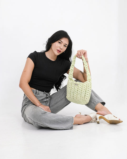 Nisa Tulip Crochet Shoulder Bag - Summer Green