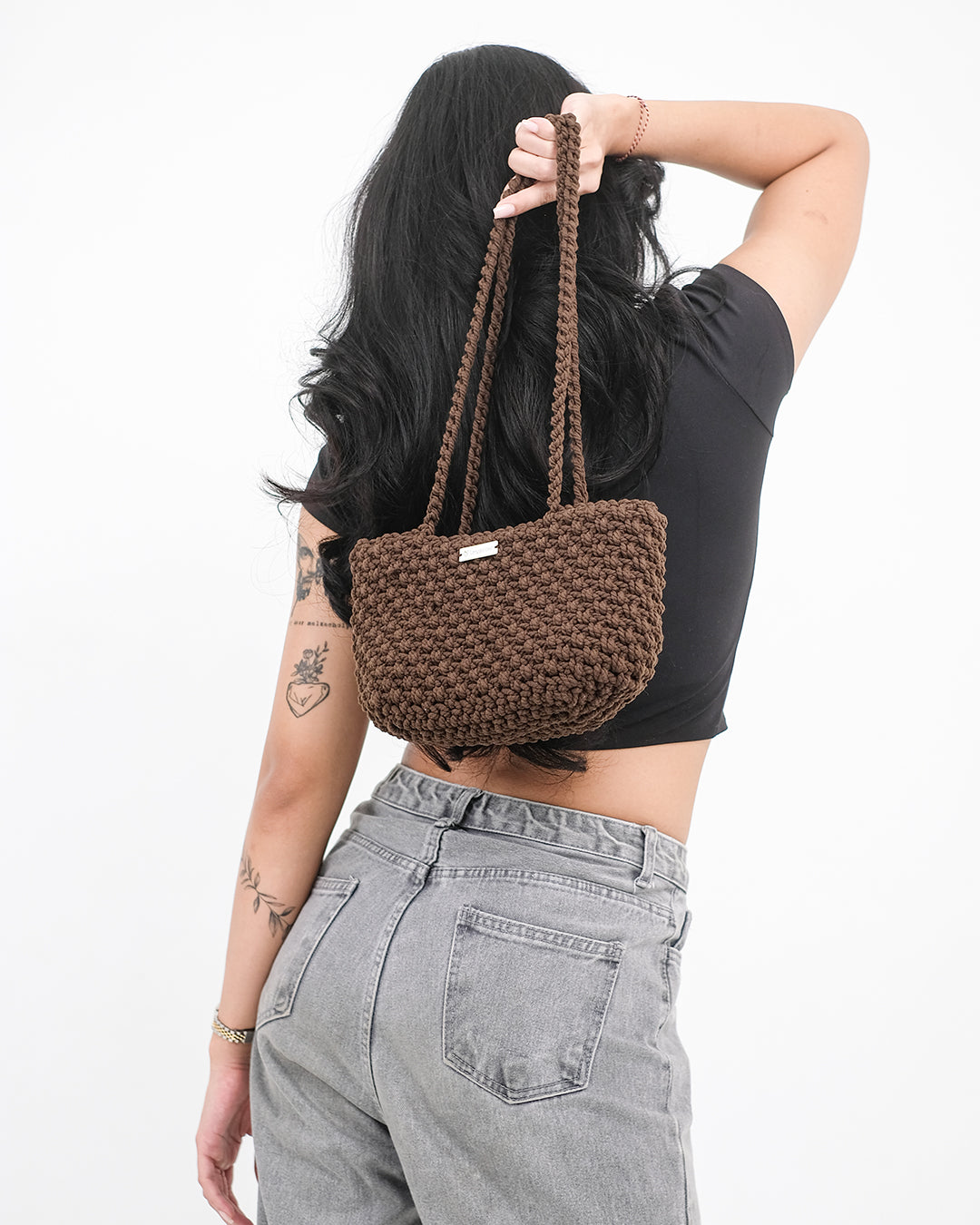 Lydia Crochet Shoulder-Bag in Chocolate