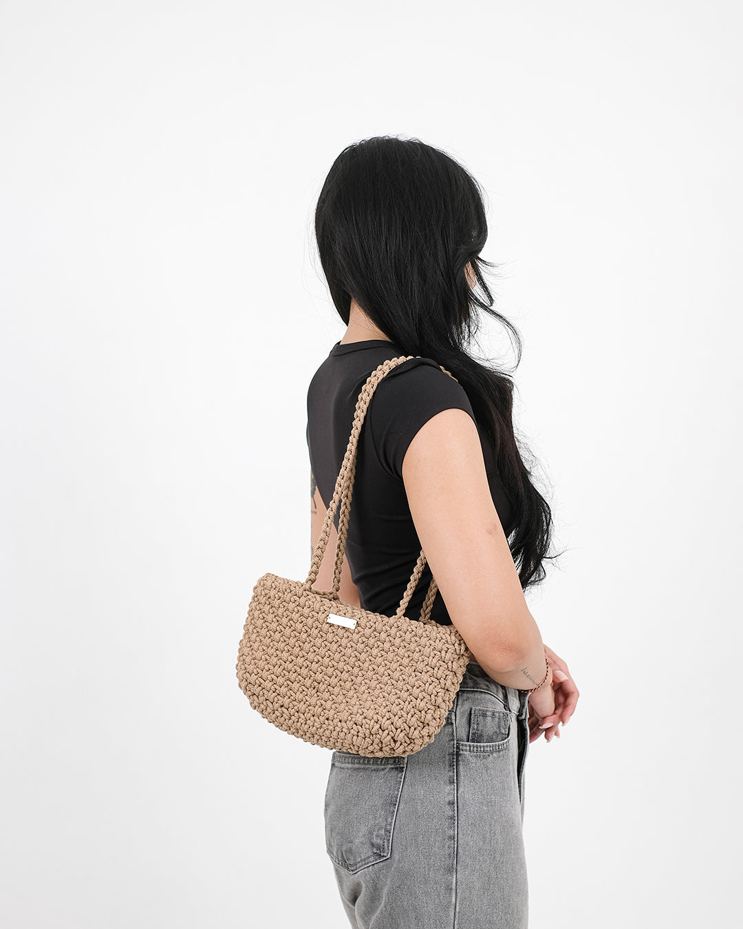 Lydia Crochet Shoulder-Bag in Cappucinno