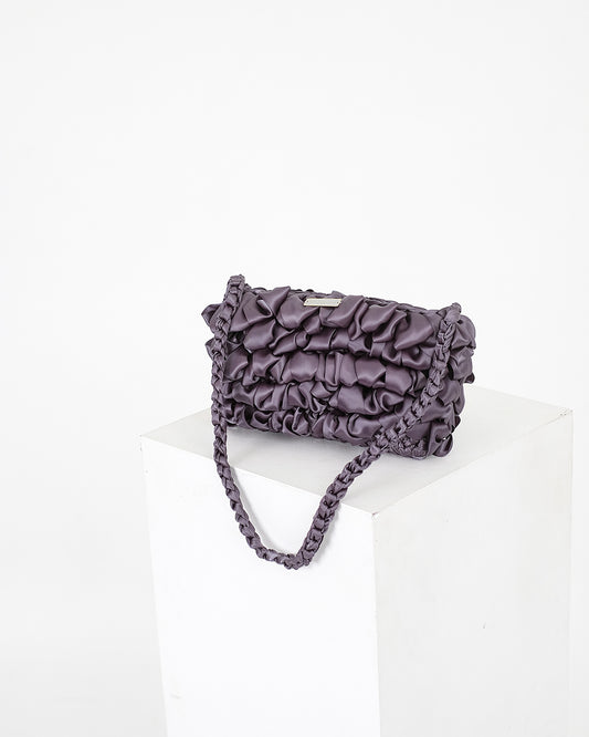 Lila Ribbon Crochet Shoulder Bag - Charcoal